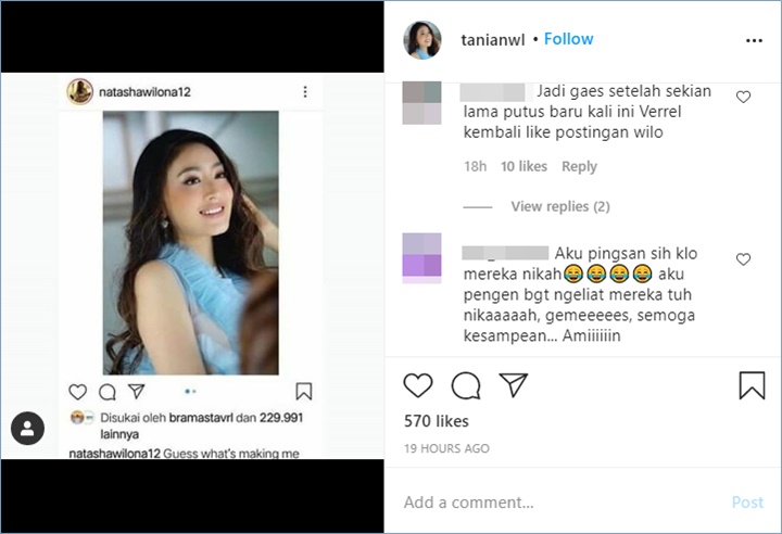 verrell bramasta terlihat like salah satu potret terbaru natasha wilona di instagram