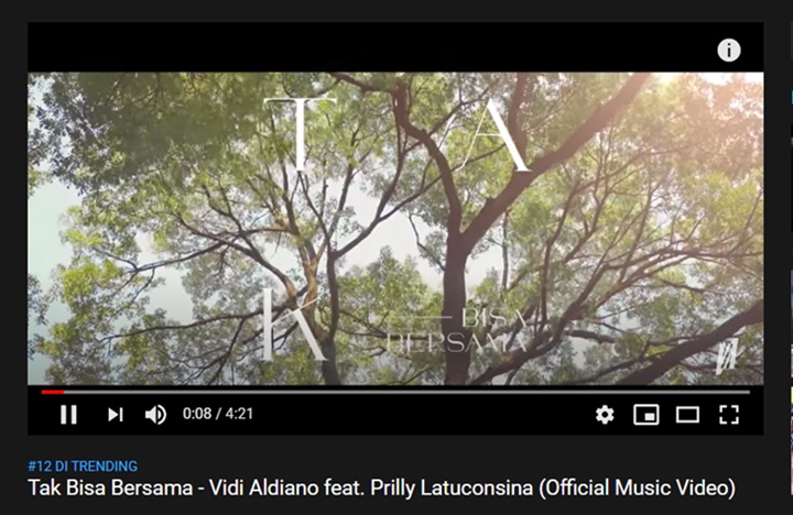 lagu baru vidi aldiano dan prilly latuconsina tak bisa bersama sontak trending di youtube indonesia
