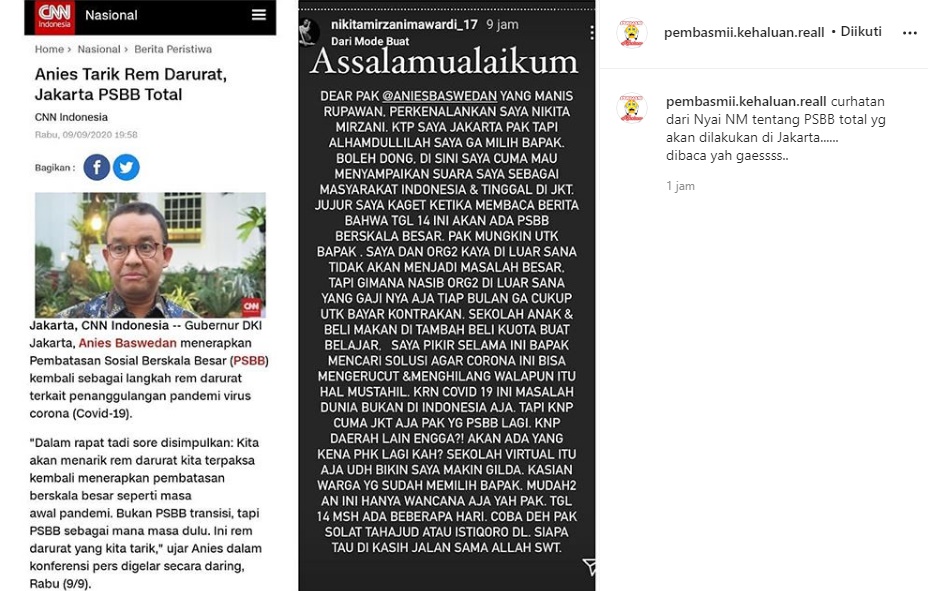 Jakarta PSBB Total Lagi, Nikita Mirzani Tulis Pesan untuk Anies Baswedan Sarankan Salat Tahajud