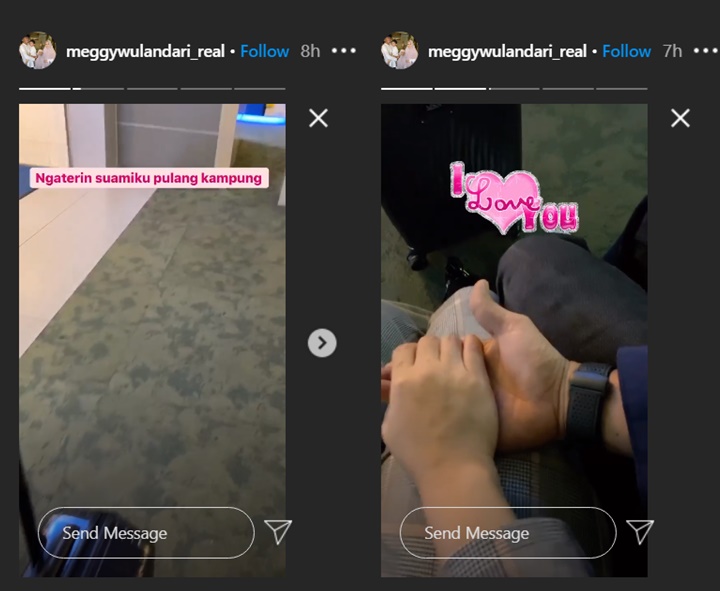 meggy wulandari menyebutkan mengantar sang suami untuk pulang kampung di potretnya di bandara melalui instagram story akun pribadinya