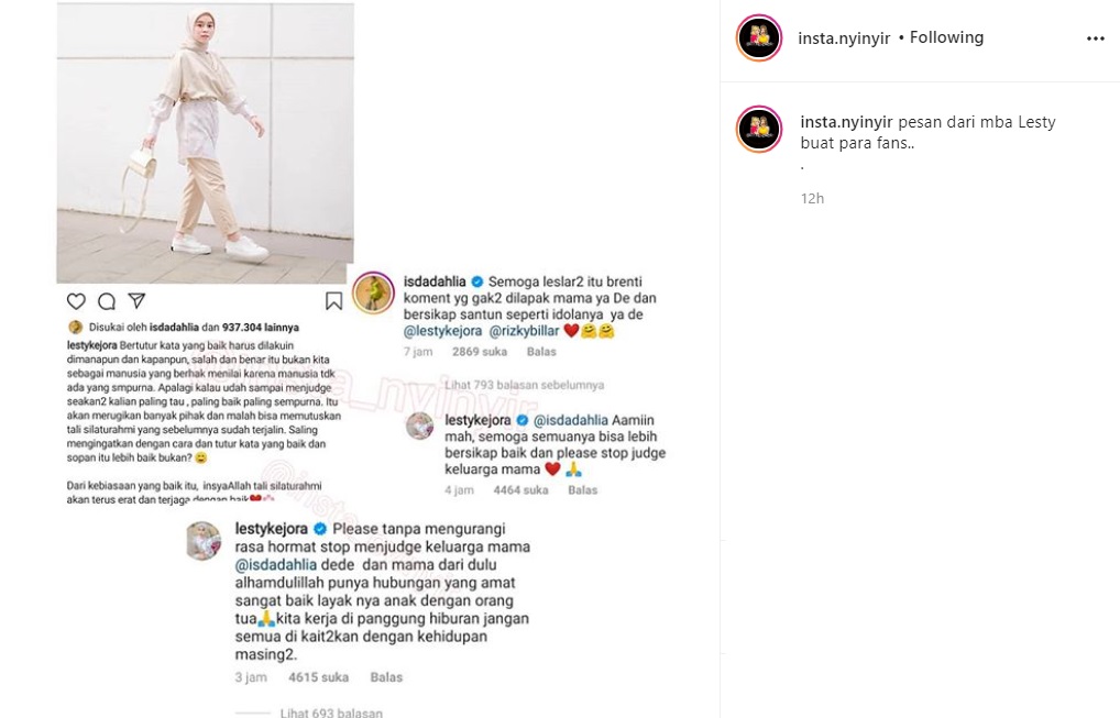 Disinggung Soal Sikap Fans Leslar, Lesty Kejora Pinta Netizen Tak Lakukan Ini Pada Iis Dahlia