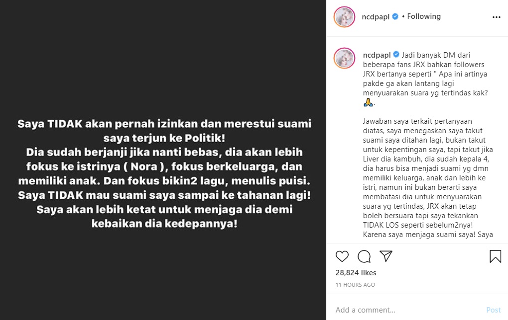 Tak Izinkan Jerinx Terjun ke Politik, Nora Alexandra Beber Janji Suaminya Jika Bebas Nanti