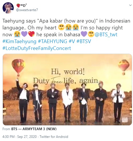 Ucap \'Apa Kabar\' di Acara Lotte Duty Free Family Concert, V Langsung Jadi Trending Hangat