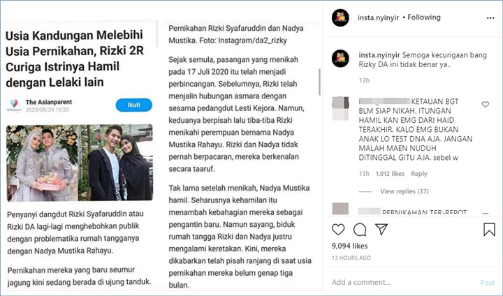 rizki da disebut tidak percaya dengan kehamilan nadya mustika rahayu lantaran mempunyai usia kandungan lebih lama dibandingkan pernikahan