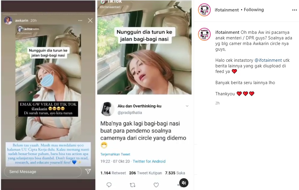 Diminta Turun Bagi-bagi Nasi untuk Pendemo UU Ciptaker, Awkarin Pilih Jawab Begini