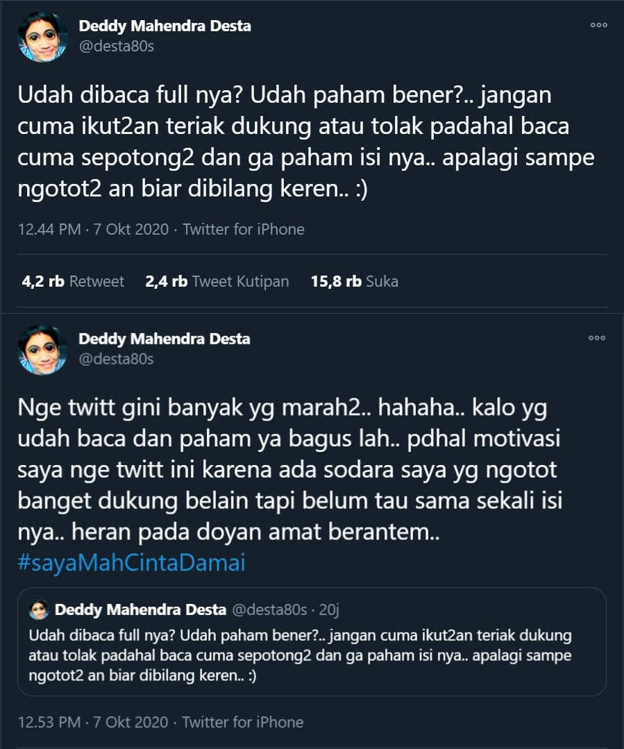 Desta Mendadak Kena Hujat Usai Dikira Dukung UU Cipta Kerja, Ungkap Fakta Sebenarnya