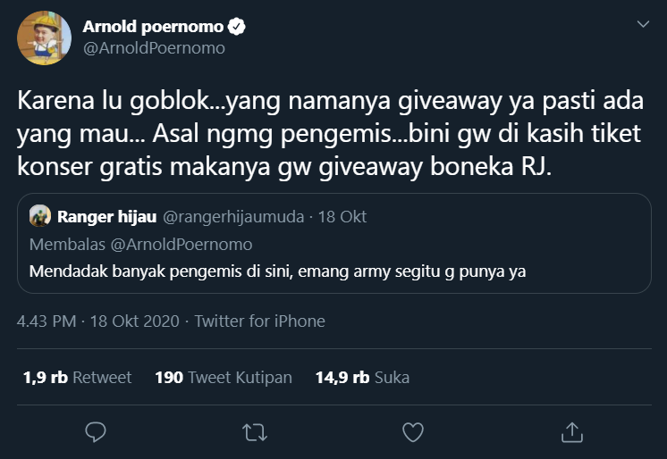 Gelar Giveaway, Chef Arnold Ngegas Saat Fans BTS Disebut \'Pengemis\'