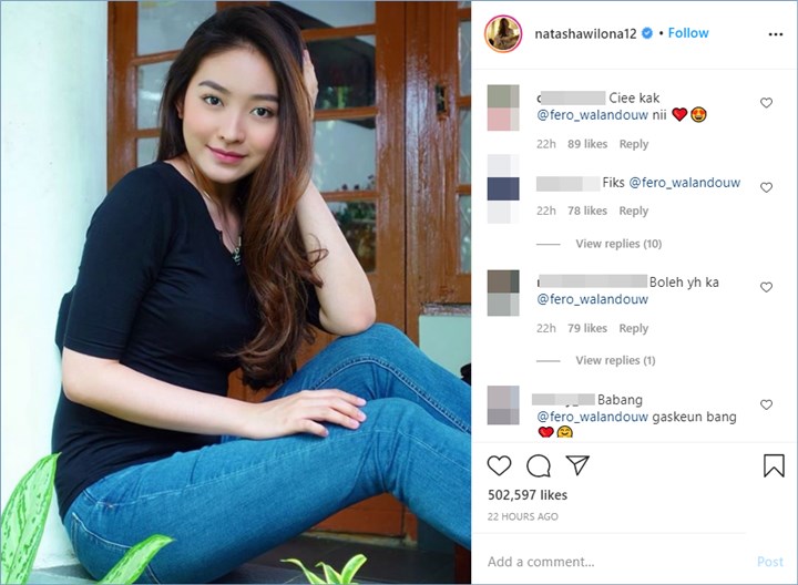 natasha wilona sontak langsung dikaitkan dengan fero walandouw karena menuliskan gombalan di unggahan terbaru