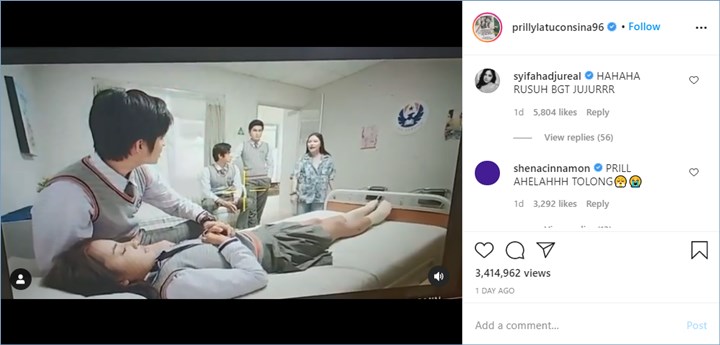 para selebriti terlihat tertawa menanggapi video yang dibagikan oleh prilly latuconsina