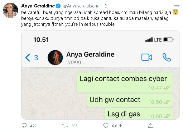 Anya Geraldine Tanggapi Tegas Soal Foto Bugil Viral Mirip Dirinya, Chef Arnold Sampai Turun Tangan