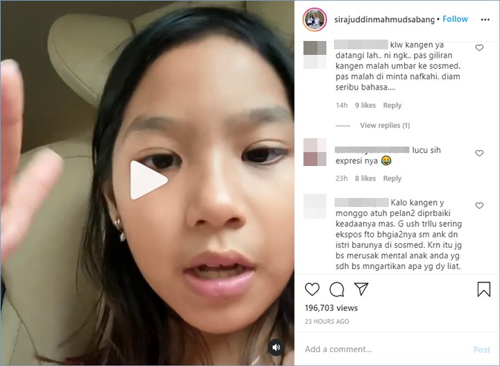 suami zaskia gotik disambut pro dan kontra kala membagikan video sang putri dari pernikahan sebelumnya dan mengaku tengah rindu