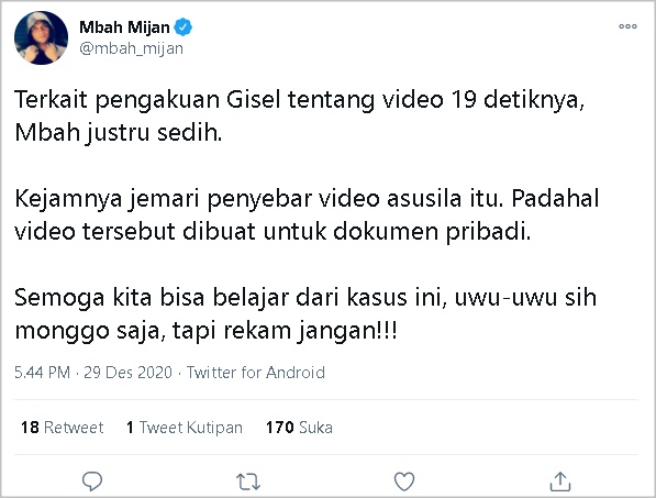 Tanggapi Pengakuan Gisel Soal Video 19 Detik, Mbah Mijan Justru Sedih