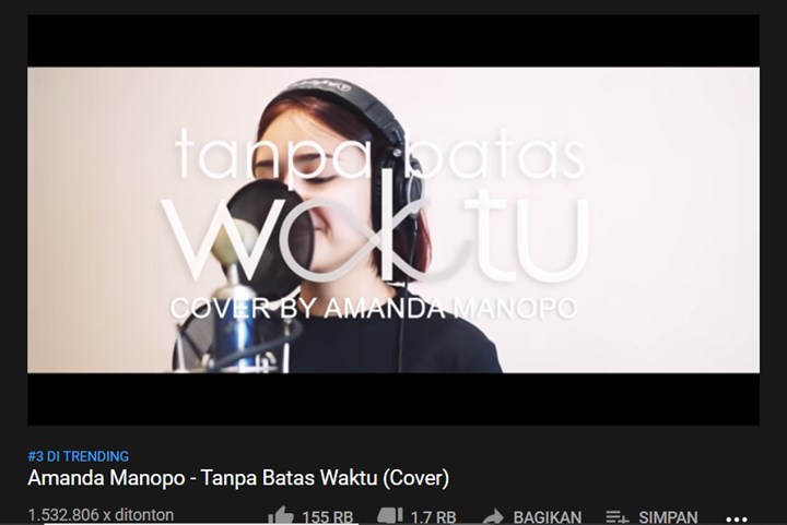 cover lagu tanpa batas waktu yang dibawakan amanda manopo sukses masuk ke deretan trending youtube indonesia dalam waktu 24 jam