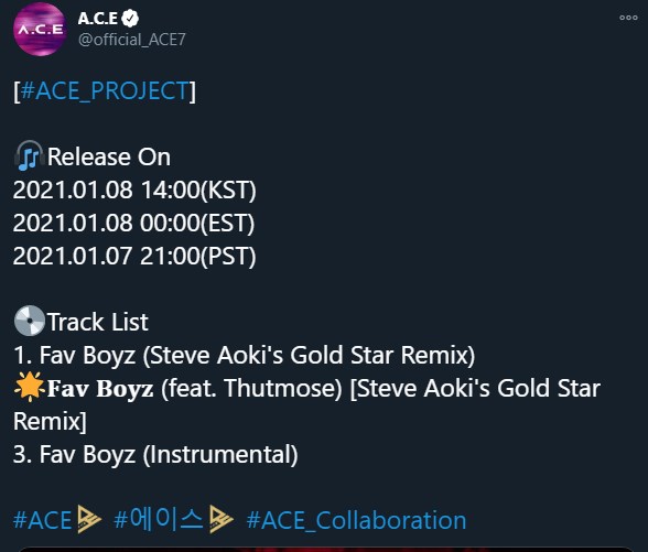 a.c.e mengumumkan akan melakukan kolaborasi dengan steve aoiki untuk lagu \'fav boys\'