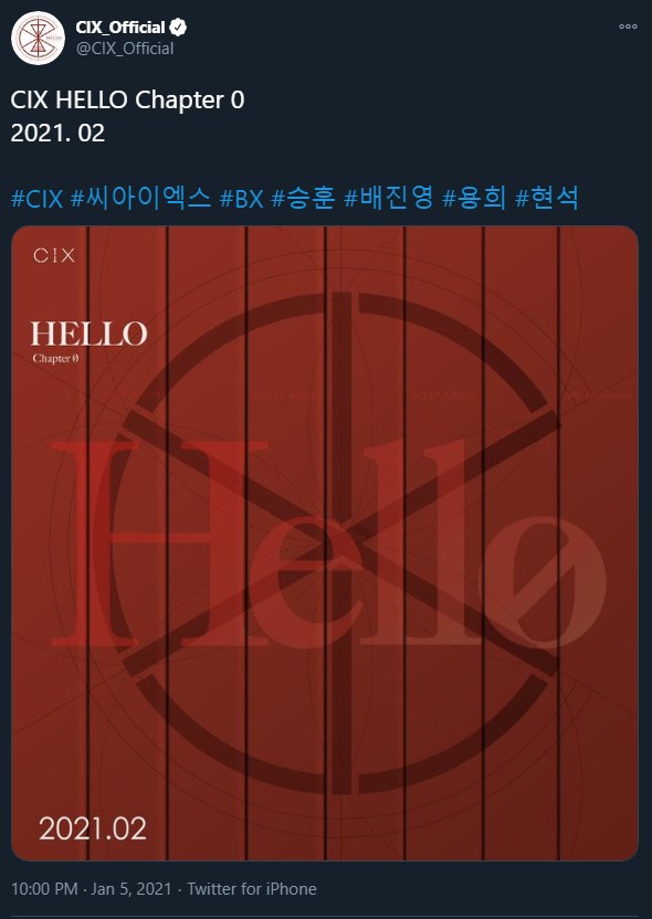 CIX melalui akun Twitter dan Instagram resmi mereka mengumumkan akan melangsungkan comeback pada Februari 2021 mendatang untuk mengakhiri seri album \'HELLO\'.