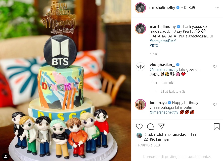 Kue Ultah Marsha Timothy Kejutan dari Vino Bastian Jadi Sorotan, Netter: Ternyata ARMY