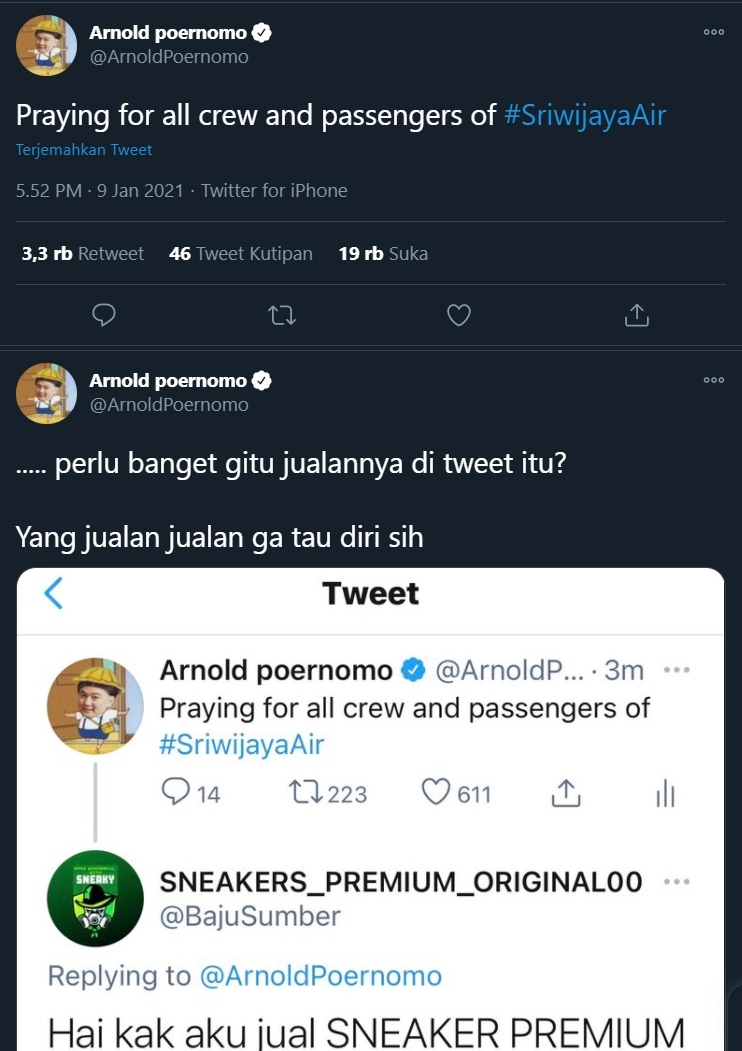 Chef Arnold Mendadak Murka Usai Cuitan Duka Soal Pesawat Sriwijaya Jatuh Jadi Tempat Promo Dagangan
