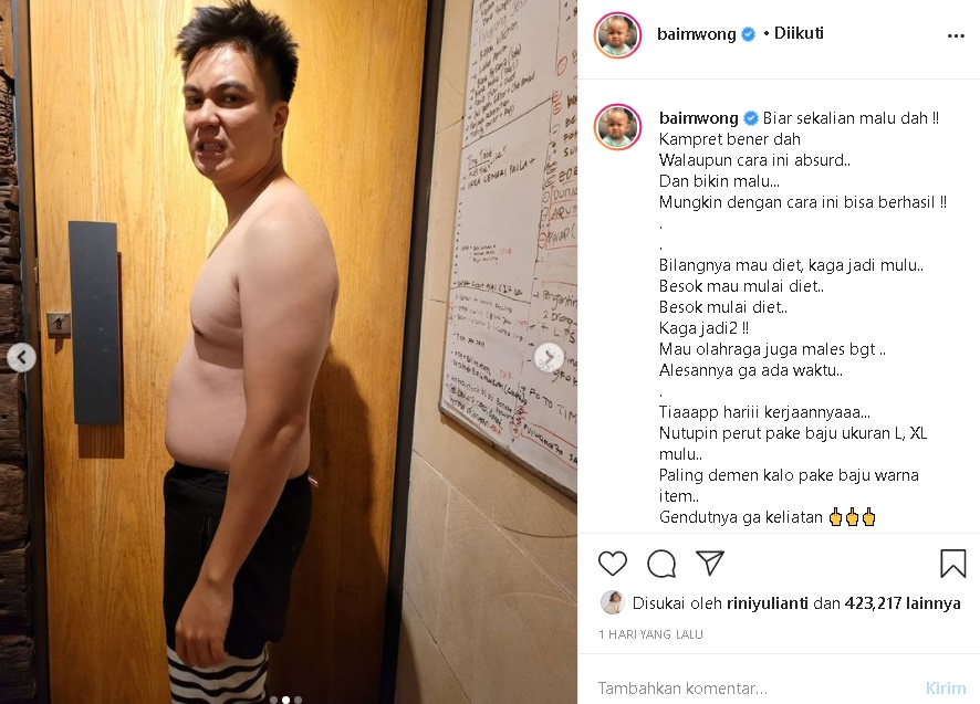 Pamer Perut Buncit, Baim Wong Pilih Cara Absurd Kuatkan Niat Jalani Diet: Biar Sekalian Malu Dah!