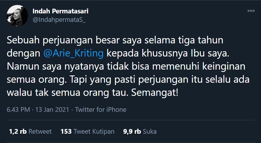 Pernikahan Terhalang Restu Ibunda, Indah Permatasari: Perjuangan Saya Selama Tiga Tahun dengan Arie