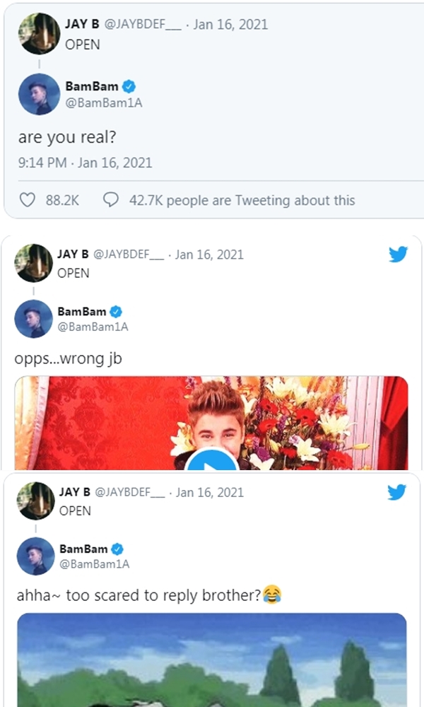 Umumkan Nama Panggung Baru, BamBam Bombadir Twitter Baru JB dengan Komentar Lucu