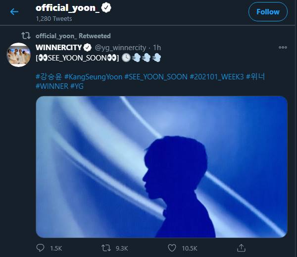 kang seung yoon winner tampak membagikan potret teaser untuk comeback solo mendatang melalui akun twitter pribadinya