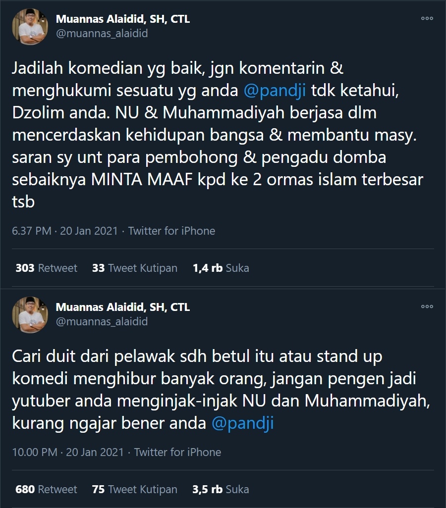 Pandji Pragiwaksono Kena Semprot Usai Kutip Pernyataan Soal Muhammadiyah dan NU Jauh dari Masyarakat