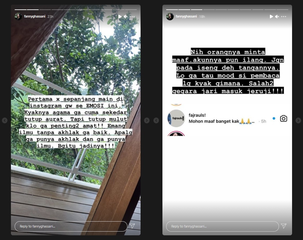 Fanny Ghassani Naik Pitam Usai Dilecehkan di Media Sosial, Pelaku Langsung Minta Maaf