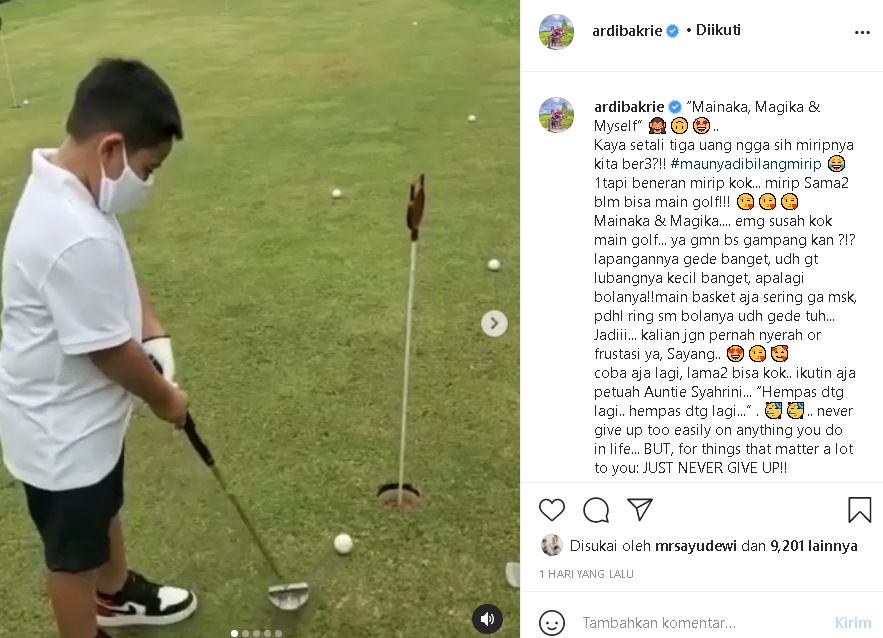 Ardi Bakrie Ajari Anak Main Golf, Nasihat Suami Nia Ramadhani di Caption Dituding Punya Maksud Lain