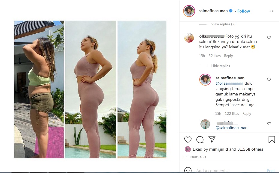 Kini Body Goals, Salmafina Sunan Sempat Insecure Sampai Tak Pernah Pamer Foto Gara-gara Bentuk Tubuh