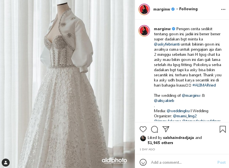 Tampil Menawan, Margin Istri Ali Syakieb Ungkap Cerita Menarik di Balik Gaun Cantik Ini