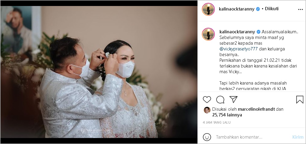 Tegaskan Bukan Salah Vicky Prasetyo, Kalina Oktarani Akhirnya Beber Penyebab Batal Menikah Besok