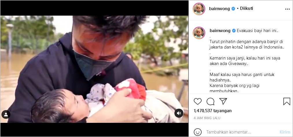 Naik Perahu, Momen Baim Wong Evakuasi Bayi Baru Lahir di Tengah Banjir Diserbu Reaksi Haru