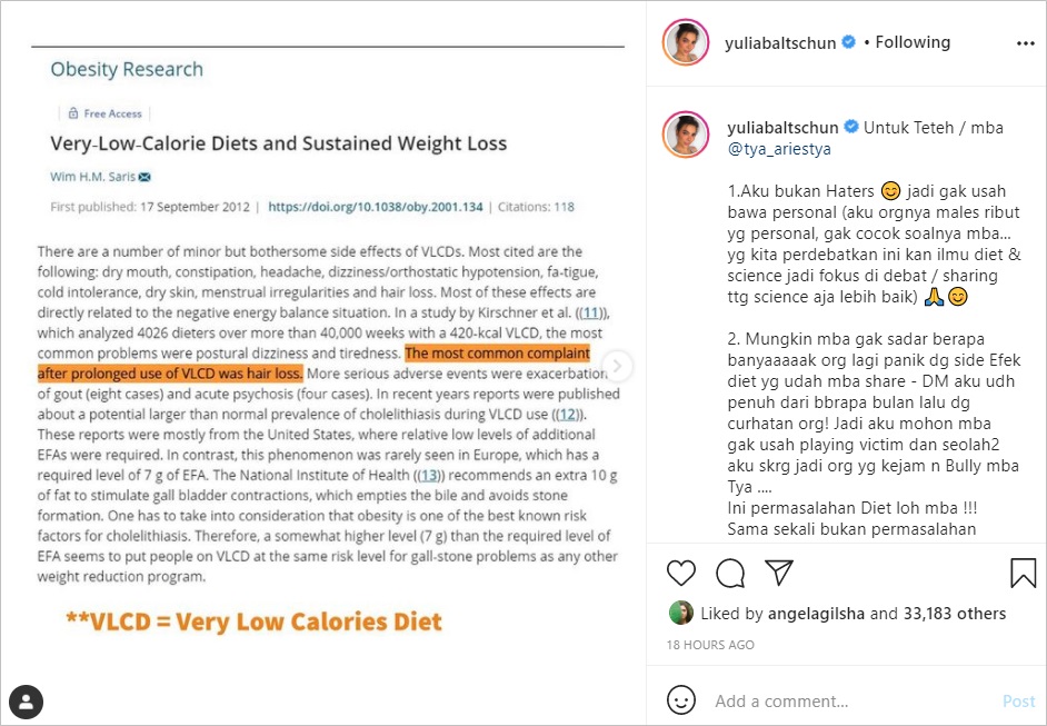 Kritik Keras Diet Tya Ariestya, Yulia Baltschun Tegaskan Bukan Haters: Nggak Usah Bawa Personal