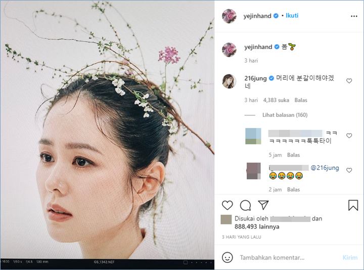 lee min jung memberikan komentar kocak untuk potret baru dari son ye jin di instagram pribadinya