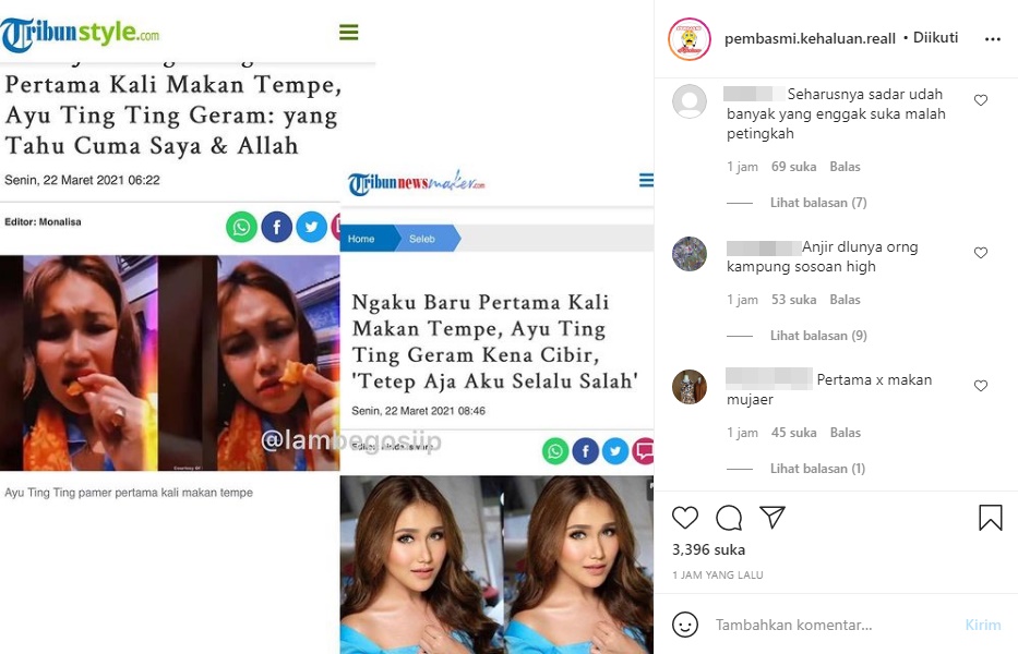 Respons Ayu Ting Ting Usai Kena Cibir Gara-gara Ngaku Baru Pertama Kali Makan Tempe