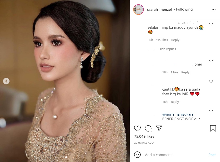 Sarah Menzel Tampil Anggun di Nikahan Aurel-Atta, Disebut Mirip Maudy Ayunda dan Beby Tsabina