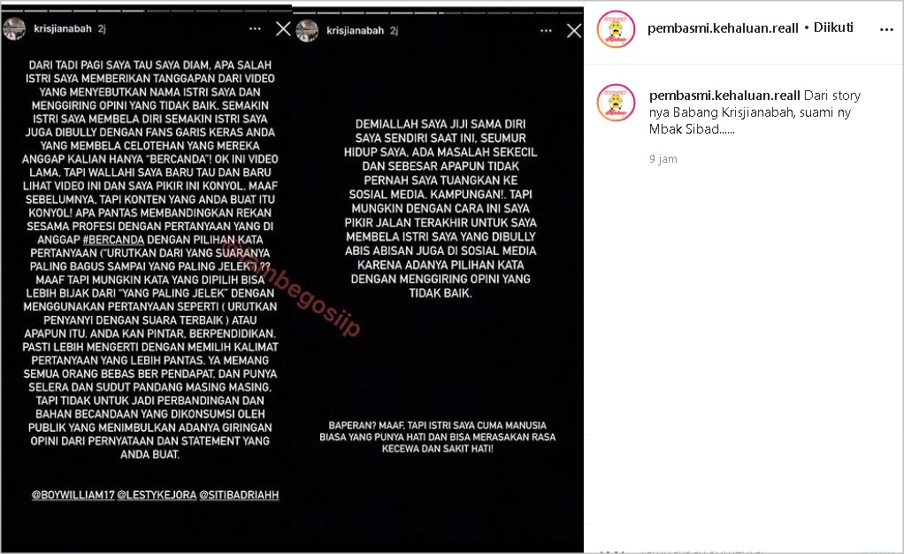 Siti Badriah Dibully Baper, Krisjiana Baharuddin Pasang Badan Kritik Konten Boy William Begini