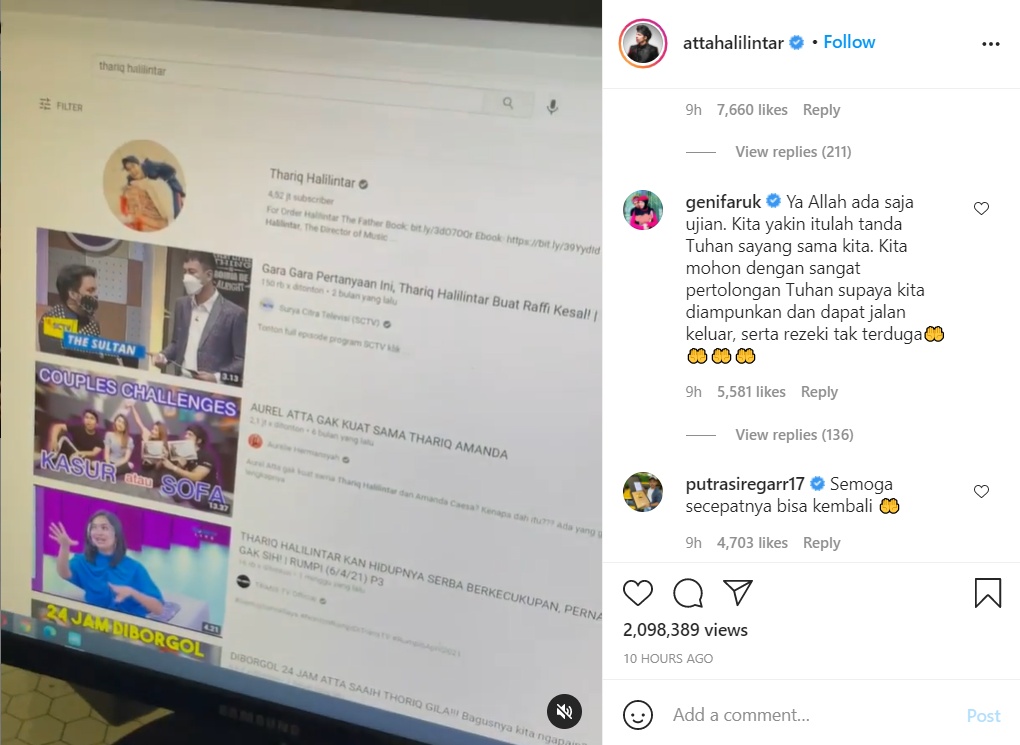 Channel YouTube Gen Halilintar Kena Hack, Ibunda Atta Halilintar Tulis Komentar Begini