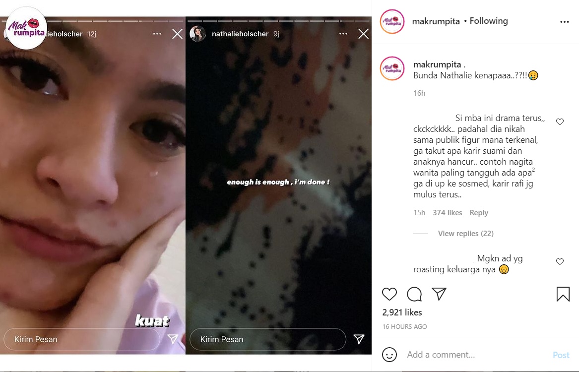 Unggah Foto Nangis Hingga Tulis Kalimat Galau, Nathalie Holscher Malah Disebut Drama dan Caper