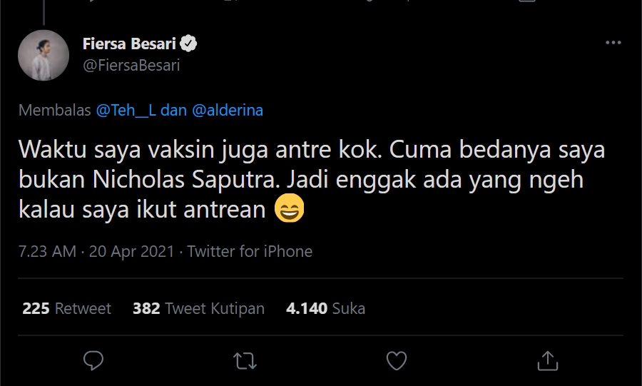 Dihujat Usai Komentari Nicholas Saputra Antre Vaksinasi, Fiersa Besari Minta Maaf dan Jelaskan Ini