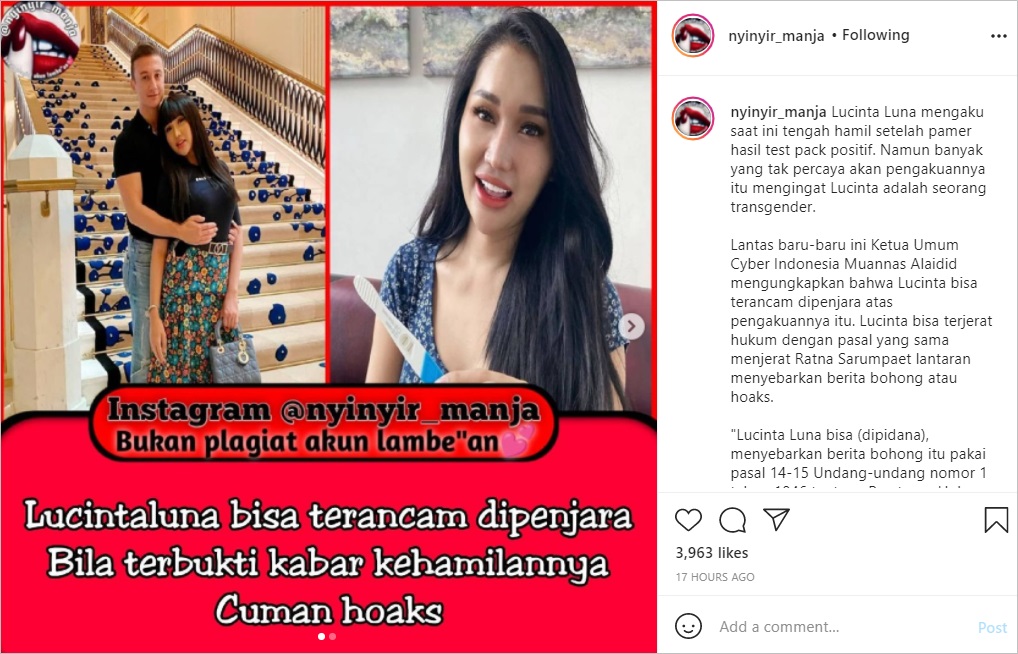 Lucinta Luna Disebut-sebut Terancam Dipenjara Jika Kabar Hamil Cuma Hoaks, Tuai Respons Begini