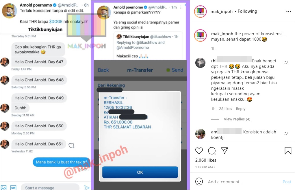 Chef Arnold Bagi THR ke Fans yang Konsisten Kirim DM Selama 651 Hari, Warganet Auto Nyusul