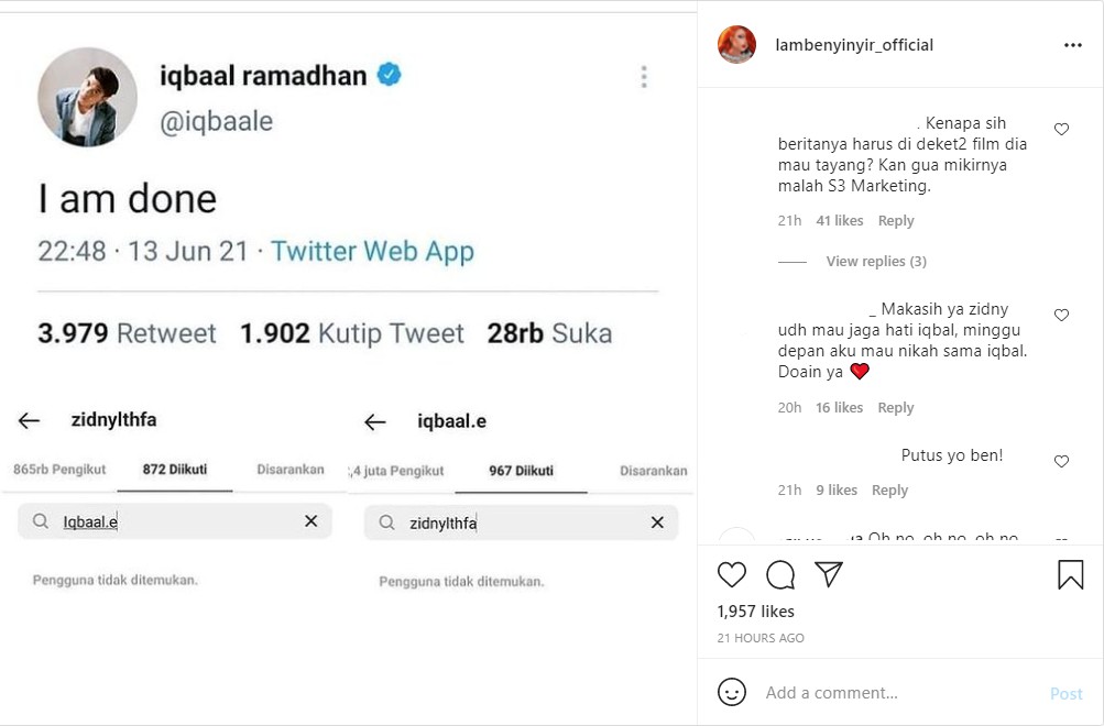 Dikabarkan Putus dari Zidny Lathifa Hingga Saling Unfollow IG, Cuitan Galau Iqbaal Ramadhan Disorot