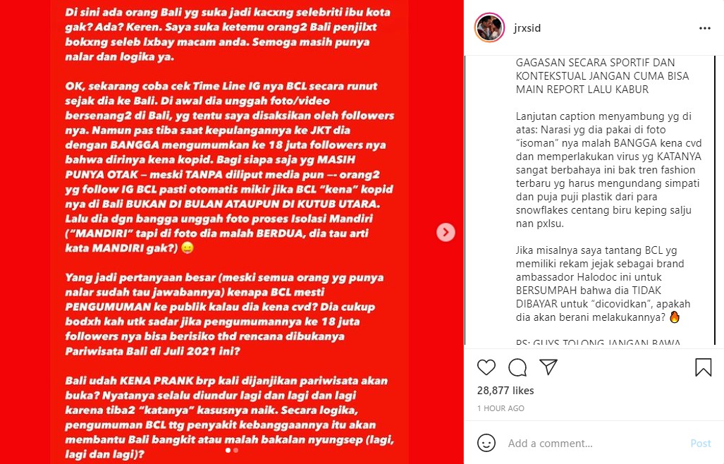 BCL Dianggap Kambing Hitamkan Bali, Jerinx SID: Saya Tantang untuk Bersumpah Bahwa Dia Tidak Dibayar
