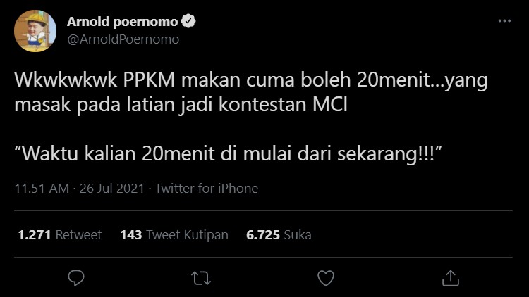 Soal Peraturan Baru Rumah Makan Saat PPKM, Sindiran Chef Arnold Ini Sukses Bikin Ngakak