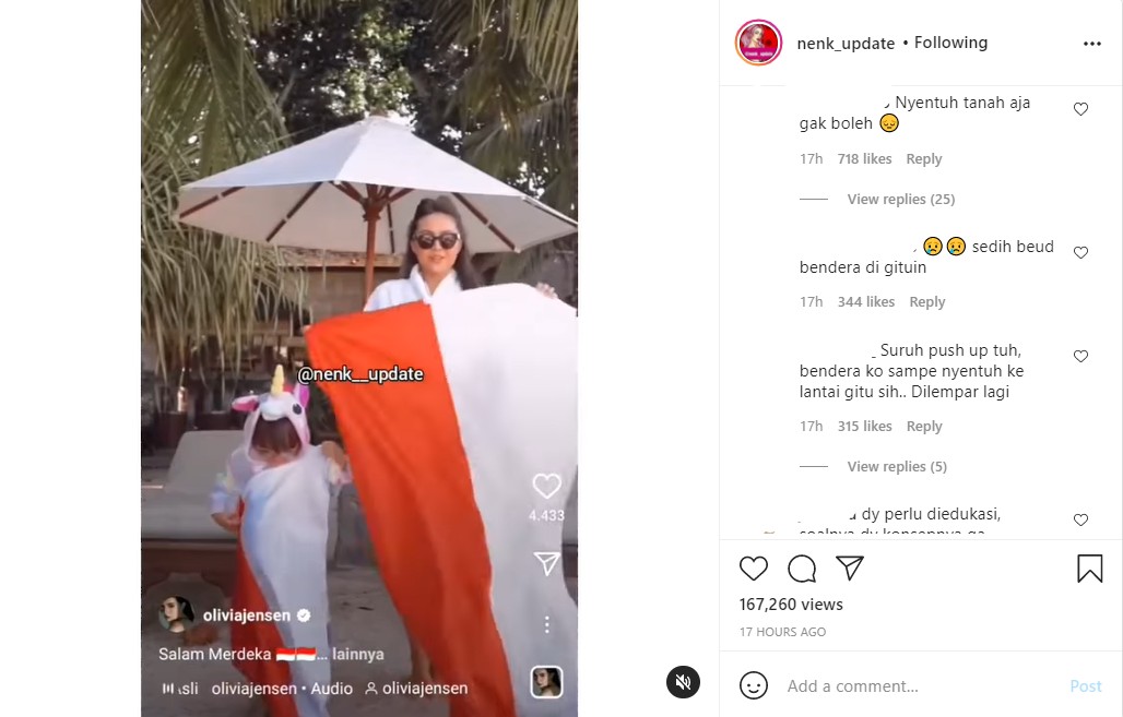 Olivia Jensen Dihujani Cibiran Usai Buat Konten TikTok Pakai Bendera Merah Putih