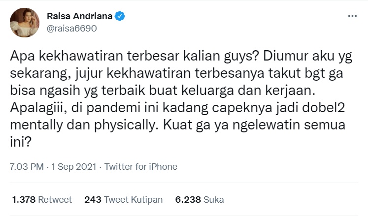 Raisa Ungkap Kekhawatiran Terbesar dalam Hidup, Hamish Daud Langsung Beri Dukungan Manis Ini