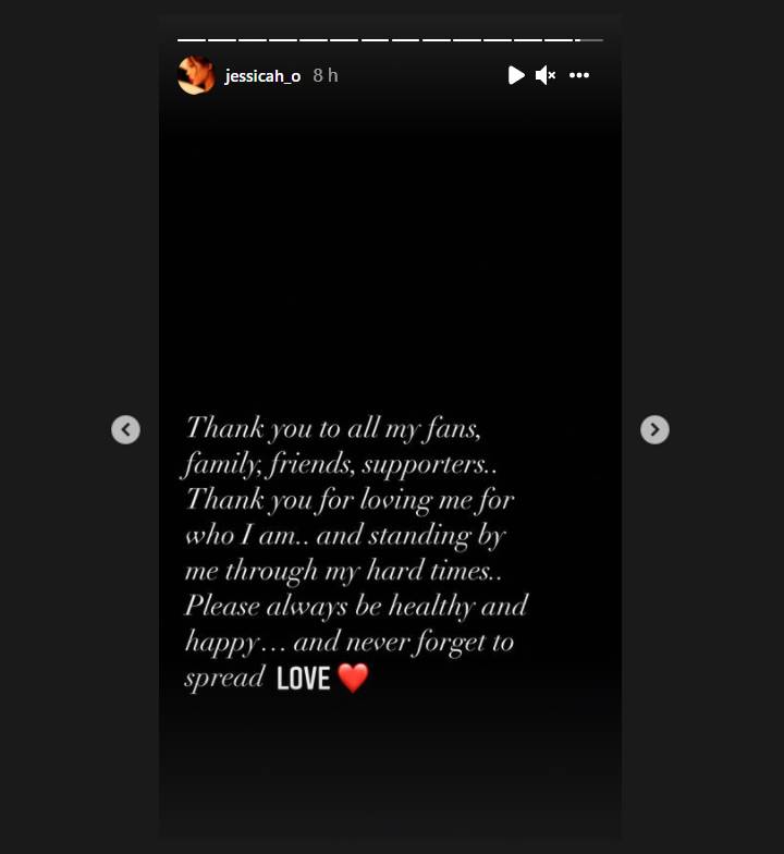 Jessi menuliskan pesan menyentuh melalui akun Instagram pribadinya