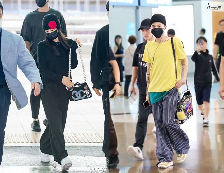 Fashion airport Jennie BLACKPINK dan G-Dragon BIGBANG