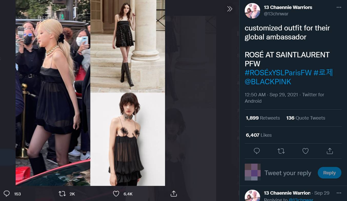 Gaun yang dikenakan Rose BLACKPINK di Paris Fashion Week hasil rombakan